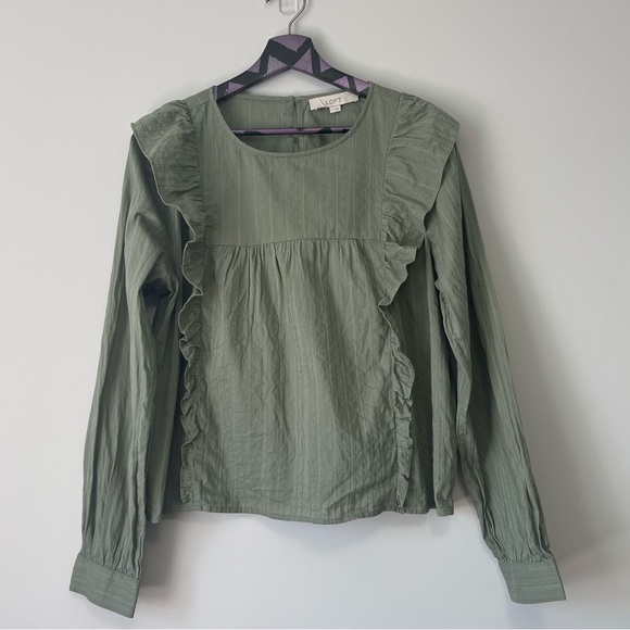 Loft Green Ruffle Cropped Blouse Top Size Large - Picture 4 of 9